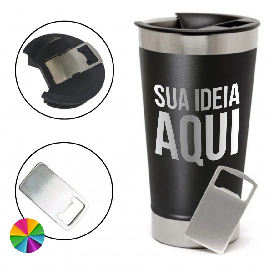 Copo Térmico Com Tampa Abridor 473mL Personalizado